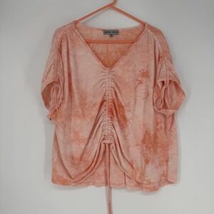Absolutely Famous Top Womens 3X Peach Tie Dye Ruched Cinch Front Boho Slub Knit